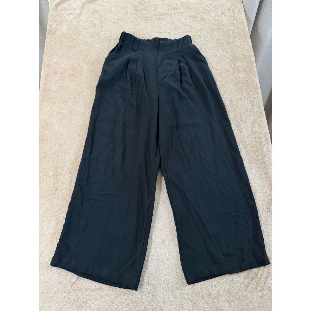 Halara Pleated Trouser Wide Leg Pants Women's‎ Small Black Rayon Nylon Blend EUC